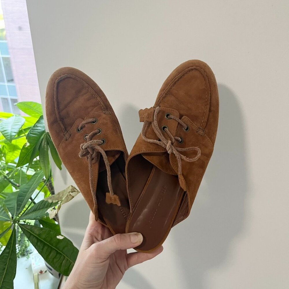 Jenni Kayne Brown Suede Lace Up Mules Size 38.5